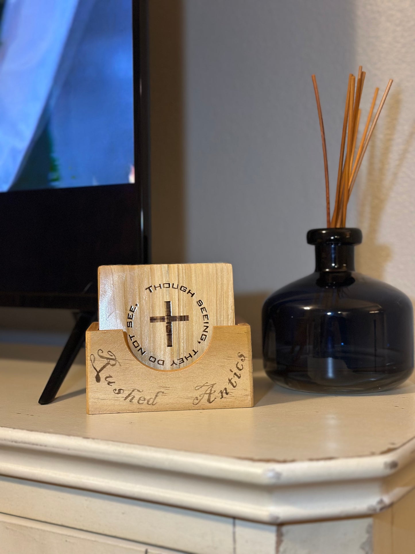 Rushed Antics Scripture Coaster Set (4 coasters / 1 holder)